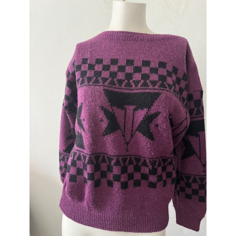 Vtg Esprit womens sweater S purple geometric wool blend punk grunge alternative